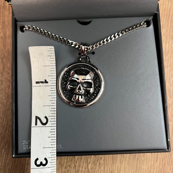 NEW Ed Hardy Skull Pendant Mens Stainless Steel Necklace - Picture 6 of 9